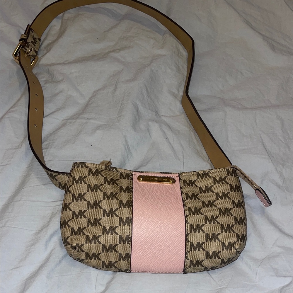 Michael Kors Signature Beige and Pink Shoulder Bag